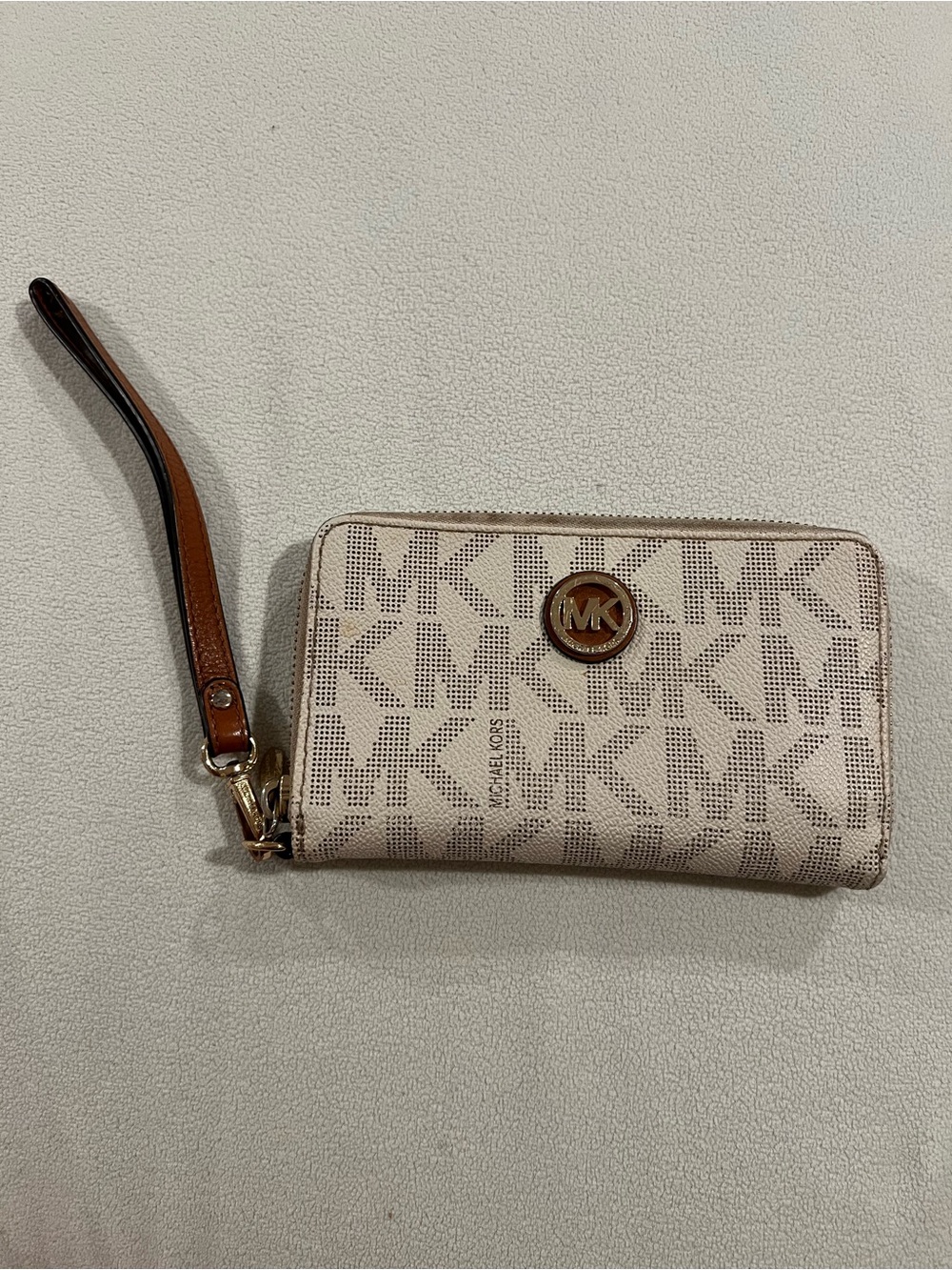 Michael Kors Beige and Brown Logo Wristlet Wallet